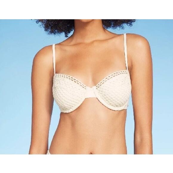 SHADE & SHORE Off-White Crochet Lace Underwire Bikini Top Size 38D -‎ NWT - Picture 1 of 7
